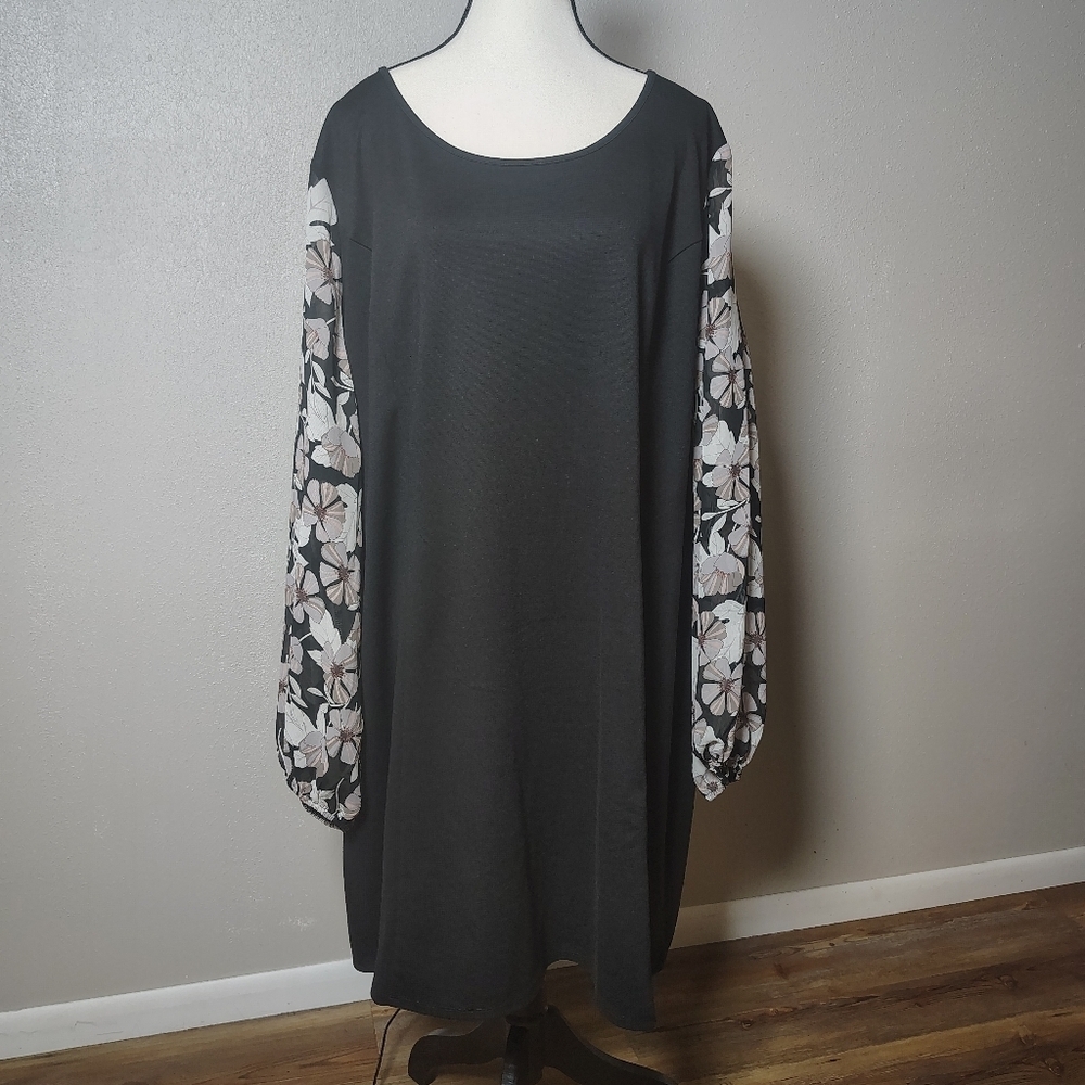 Maurices Black Dress with Floral Sheer Sleeves 3X